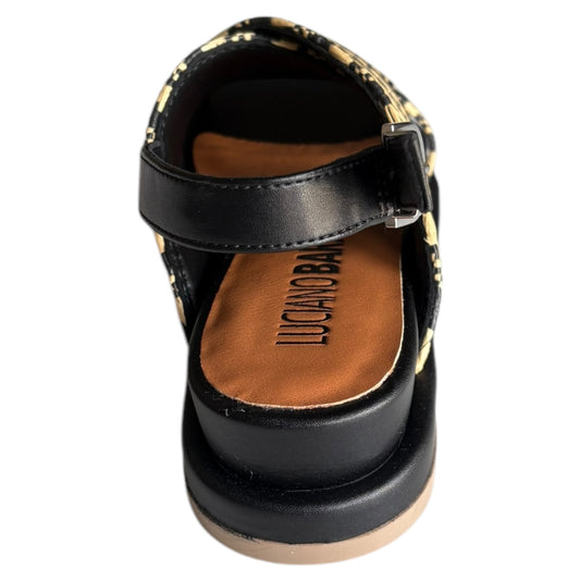 Sandalo donna Luciano Barachini in rafia e pelle nera/beige