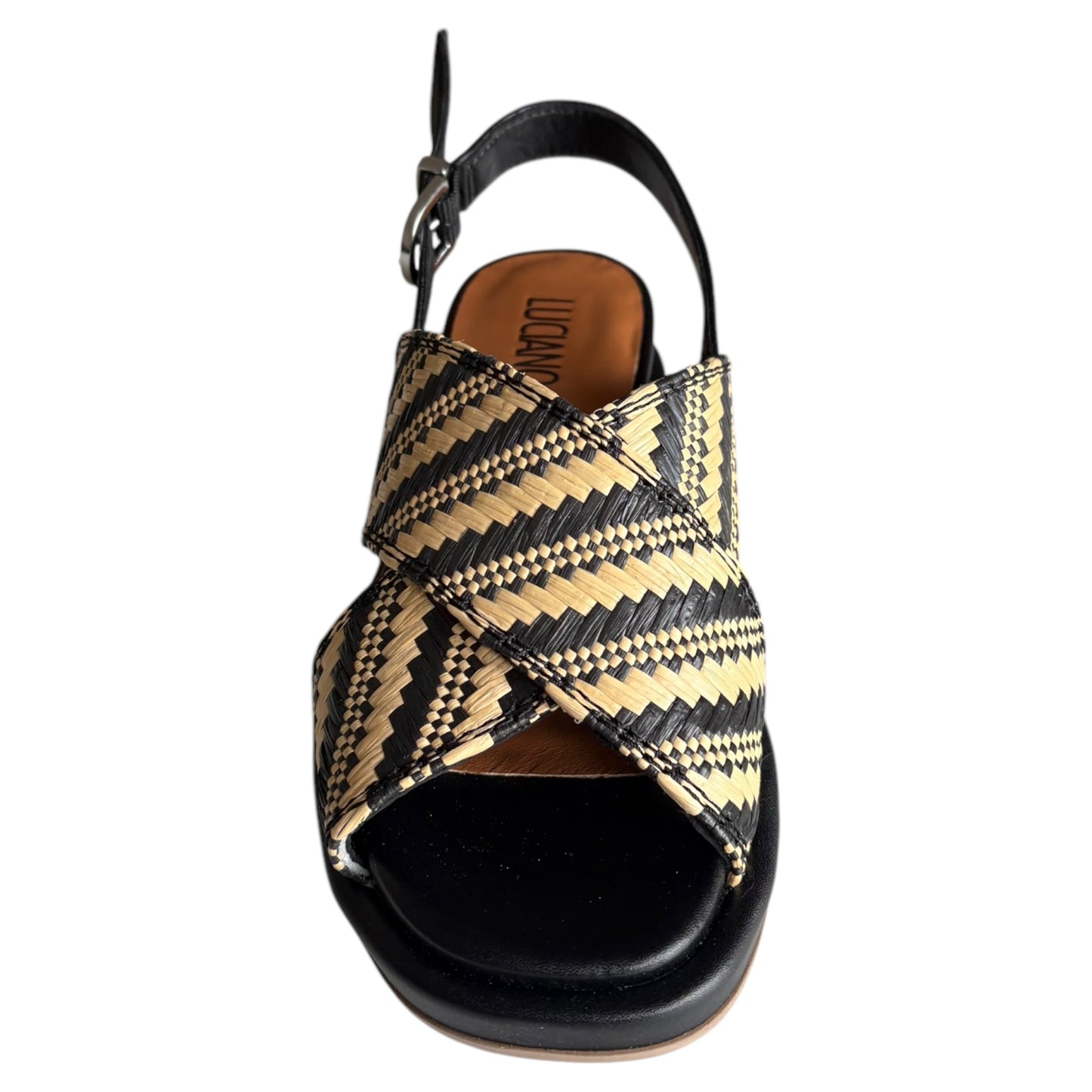 Sandalo donna Luciano Barachini in rafia e pelle nera/beige