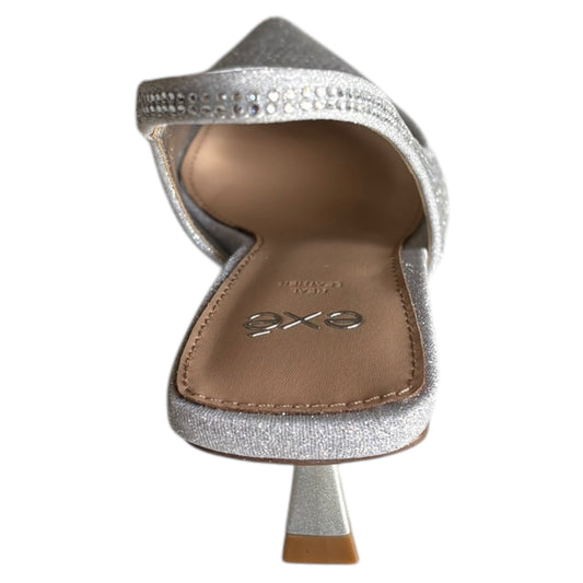 Scarpe donna Exè decoltè aperto in ecocamoscio e strass argento