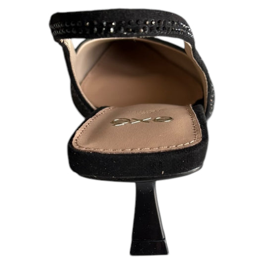 Scarpe donna Exè decoltè aperto in ecocamoscio e strass nero