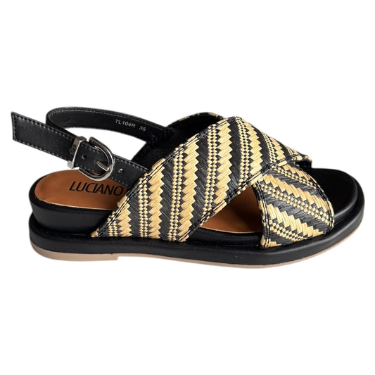 Sandalo donna Luciano Barachini in rafia e pelle nera/beige