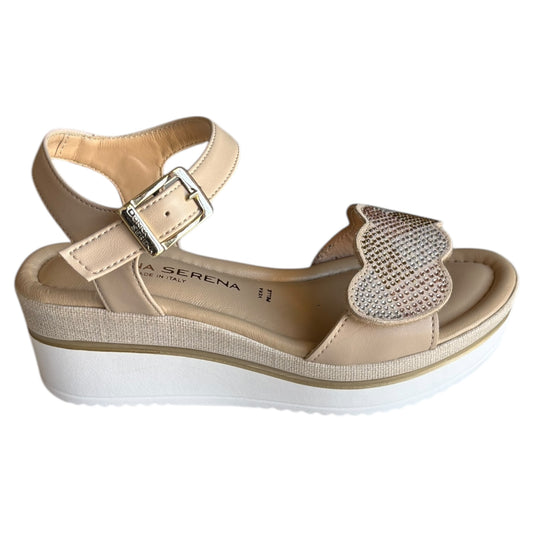Sandalo donna con zeppa in camoscio beige Donna Serena