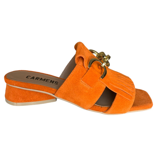 Sandalo scalzato donna Carmens in camoscio arancio 53160 SALLY FRINGE