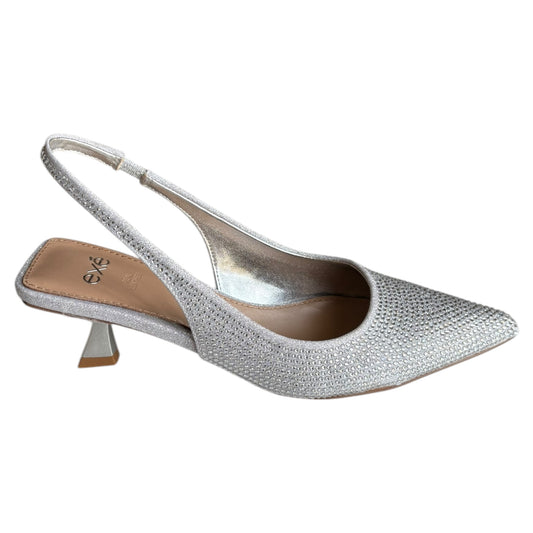 Scarpe donna Exè decoltè aperto in ecocamoscio e strass argento