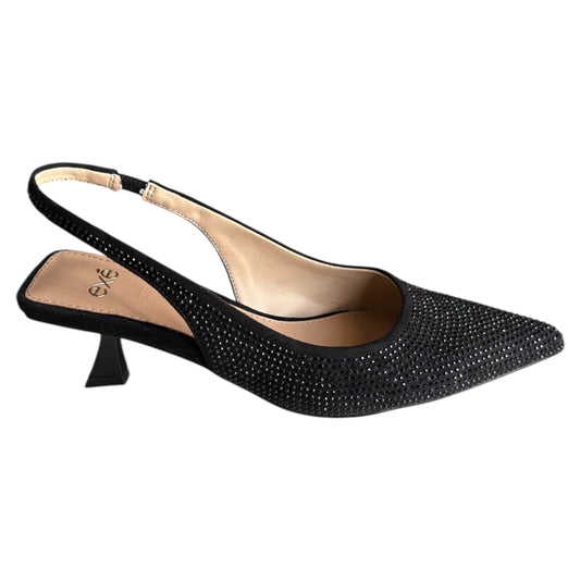 Scarpe donna Exè decoltè aperto in ecocamoscio e strass nero