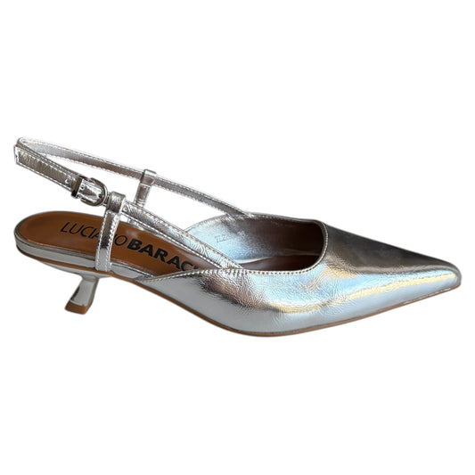 Scarpe donna Luciano Barachini decoltè aperto in pelle laminata argento