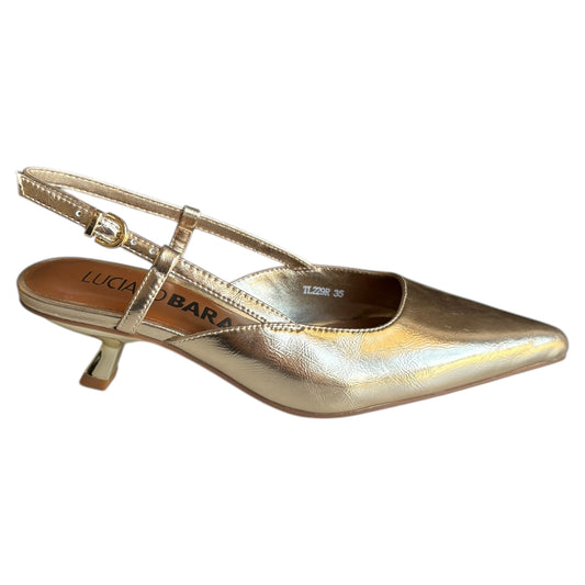 Scarpe donna Luciano Barachini decoltè aperto in pelle laminata platino